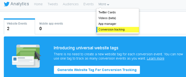 Twitter ви позволява да добавяте код към уебсайта си за проследяване на реализациите и за създаване на персонализирани аудитории.
