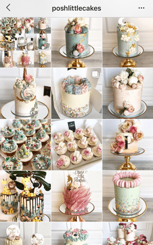 Как да подобрите снимките си в Instagram, пример за тема за подаване на Instagram от Posh Little Cakes, показващ заглушена цветова палитра