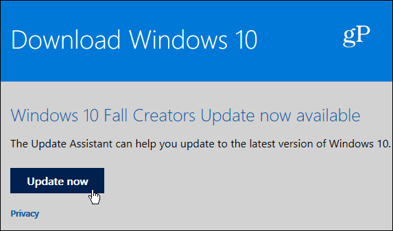 3 Страница за актуализиране на асистент Windows 10