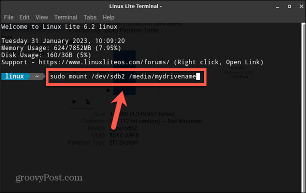 команда за монтиране на linux