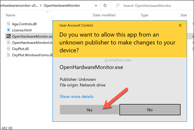Предупреждение за Windows 10 UAC за Open Hardware Monitor