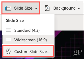 Щракнете върху Размер на слайда, Персонализиран размер на слайда