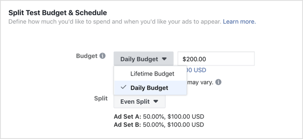 Изберете Дневен бюджет за рекламния бюджет
