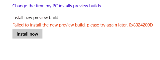 Съобщение за грешка в Windows 10 Build