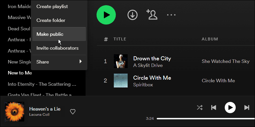 Направете плейлист частен в Spotify
