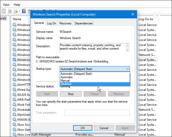2 Деактивирайте услугата за търсене на Windows Windows 10