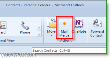 Снимка на екрана на Outlook 2010 - щракнете върху обединяване на поща
