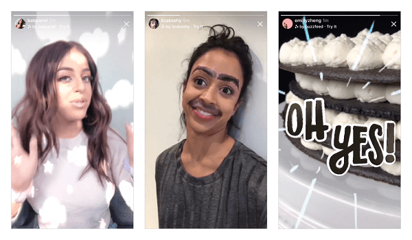 Instagram пусна първата си партида от нови ефекти на камерата, проектирани от Ariana Grande, Buzzfeed, Liza Koshy, Baby Ariel и NBA в камерата на Instagram и планира скоро да донесе повече нови ефекти.