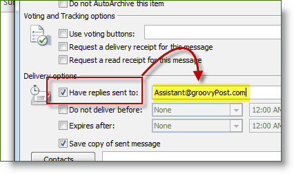 Поставете отметка в квадратчето Отговор към Запис в Microsoft Office 2010