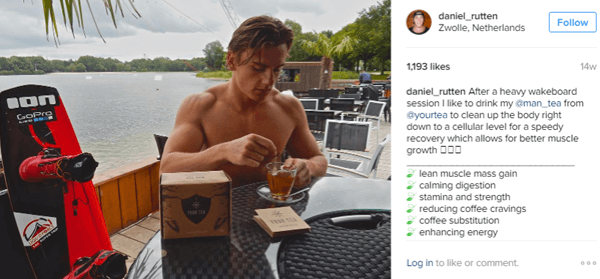 Спортистът Даниел Рутен позира с Man Tea и подчертава предимствата за своите последователи в Instagram.