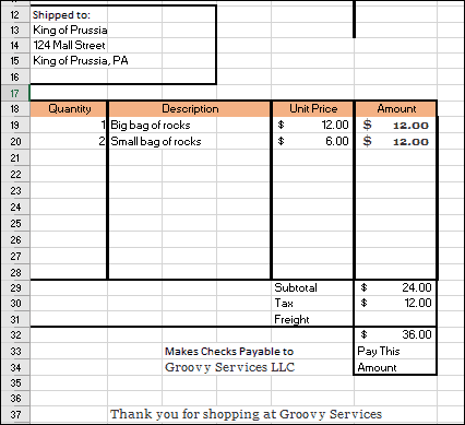 Excel-таблица фактура-например