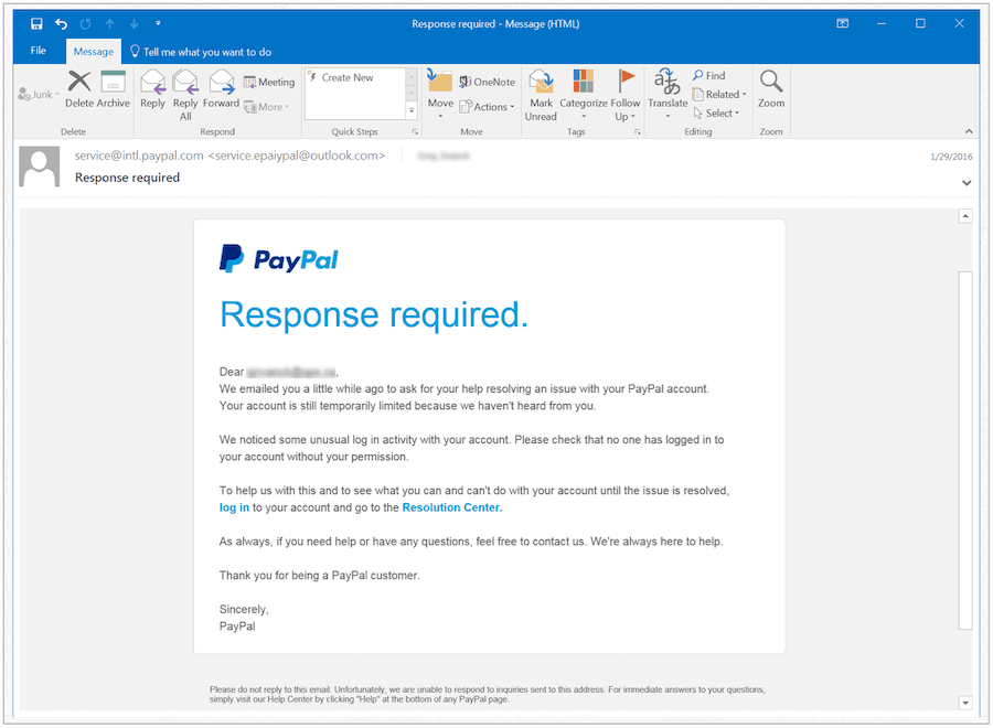 Известие за фалшив PayPal