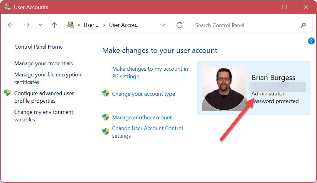Определете типа на потребителския акаунт в Windows 11
