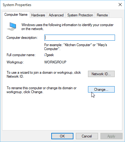 Windows 10 System Properties Име на компютъра