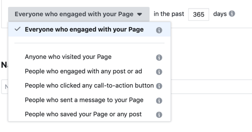 Персонализирана аудитория за ангажиране на рамки за реклами във Facebook.