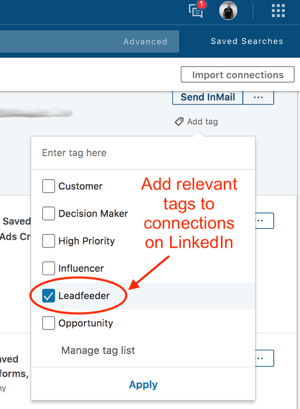 Маркиране на контакти в LinkedIn Sales Navigator.