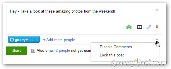 google + отворете менюто с опции