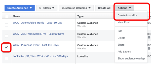 Възможност за създаване на подобна на Looka аудитория на вашето табло за управление на Facebook Audiences.