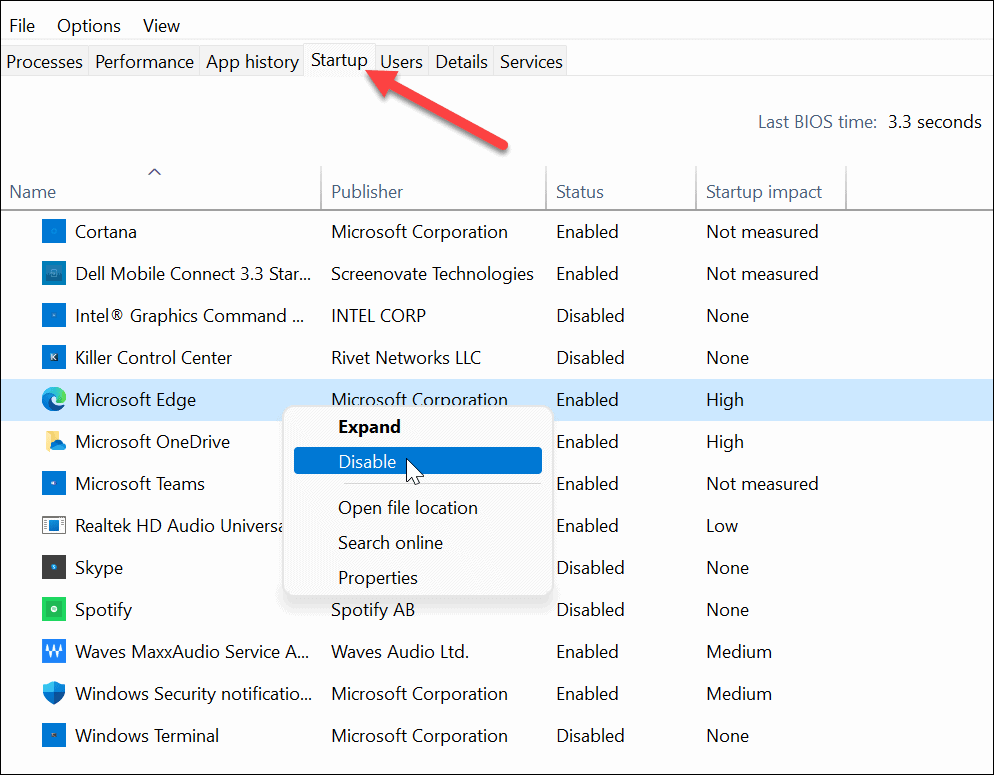 деактивирайте диспечера на задачите за стартиране на приложения Windows 11