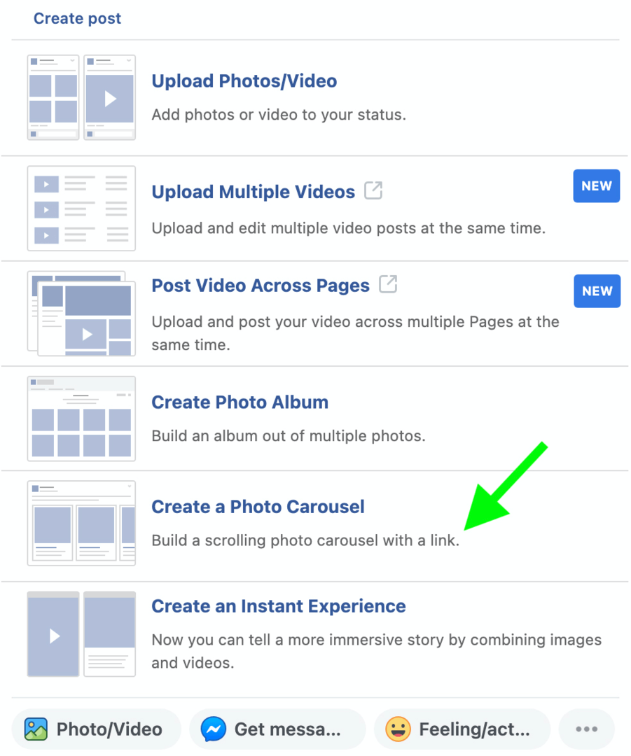 изображение на това как да създадете публикация с въртележка във Facebook в Business Manager, Стъпка 2