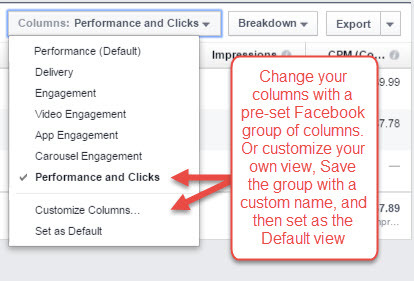 персонализирани колони в facebook ads manager