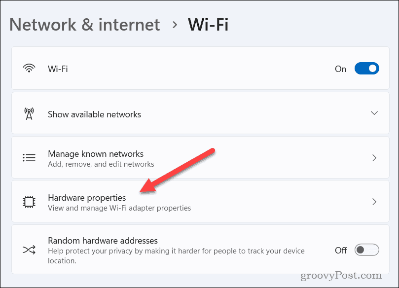 Хардуерни свойства на WiFi в Windows 11