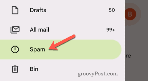 Отворете папката за спам в Gmail в мобилното приложение