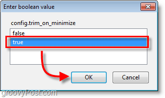 Снимка на екрана на Firefox - задайте стойността config.trim_on_minimize на true
