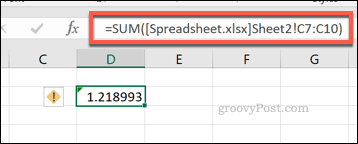 Формула на Excel SUM, използваща обхват на клетки от различен файл на Excel