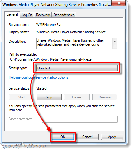 Тип стартиране на Windows Media Player е деактивиран