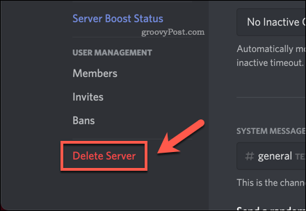 Опция Discord delete server
