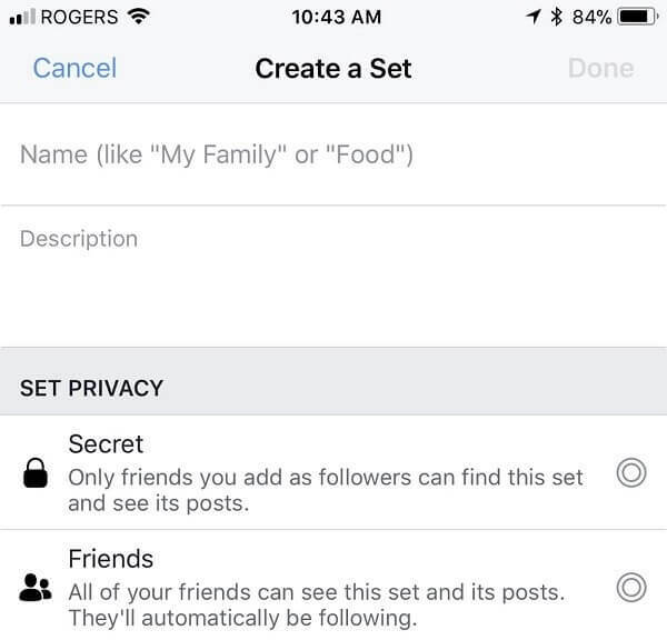 Facebook изглежда позволява на потребителите да избират персонализирана дестинация за публикации, връзки, видеоклипове и други на личния си график. 