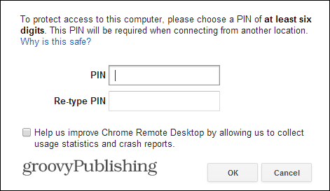 ПИН код за отдалечен настолен компютър на Chrome