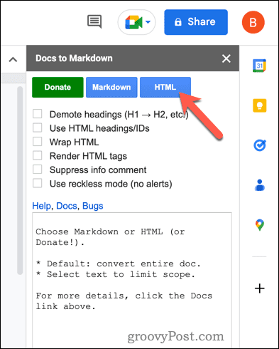 Конвертирайте в HTML с помощта на Docs to Markdown в Google Документи