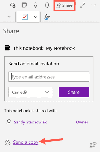 Изпратете копие на бележка в OneNote за Windows 10