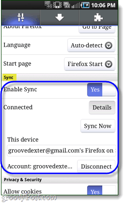 Firefox се синхронизира с Android телефон