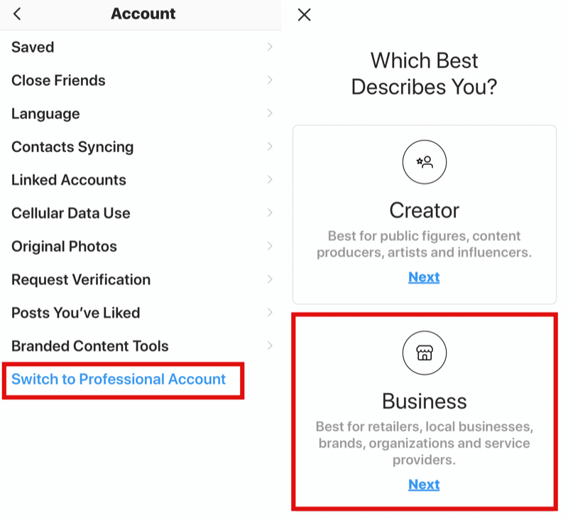 как да превключите от личен профил в Instagram на бизнес профил