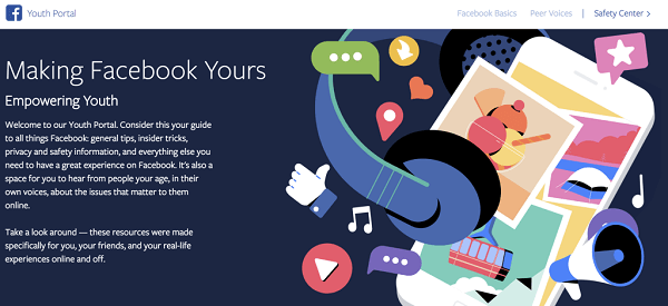 Facebook стартира Младежки портал, централно място за тийнейджъри, което включва акаунти от първо лице от тийнейджъри по целия свят, съвети как да навигирате в социалните медии и интернет и съвети как да контролирате и да се възползвате максимално от техния опит Facebook.
