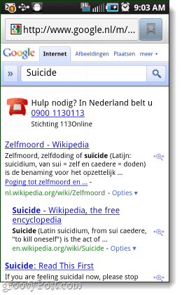 помощна линия за самоубийства в Google в Холандия