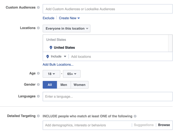 опции за насочване на аудитория във facebook