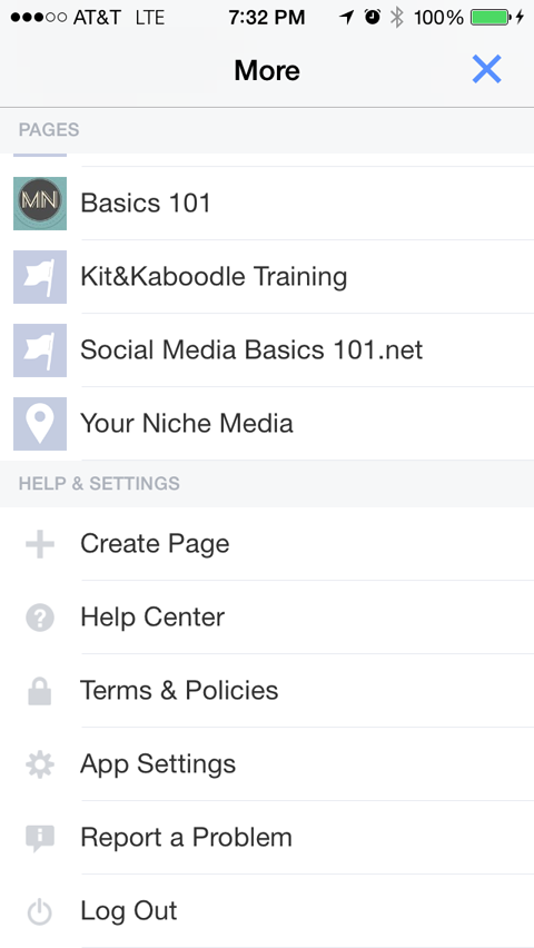 меню за управление на приложения на facebook страници
