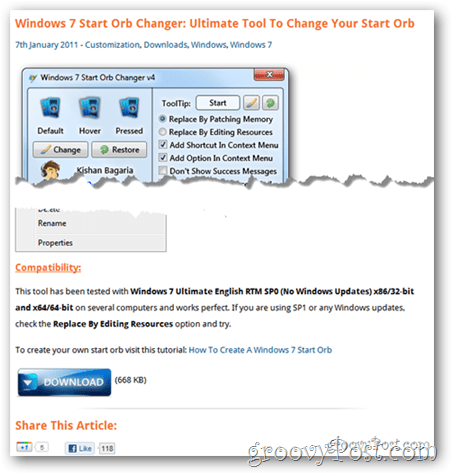 Как да промените кълбото Start Menu в Windows 7