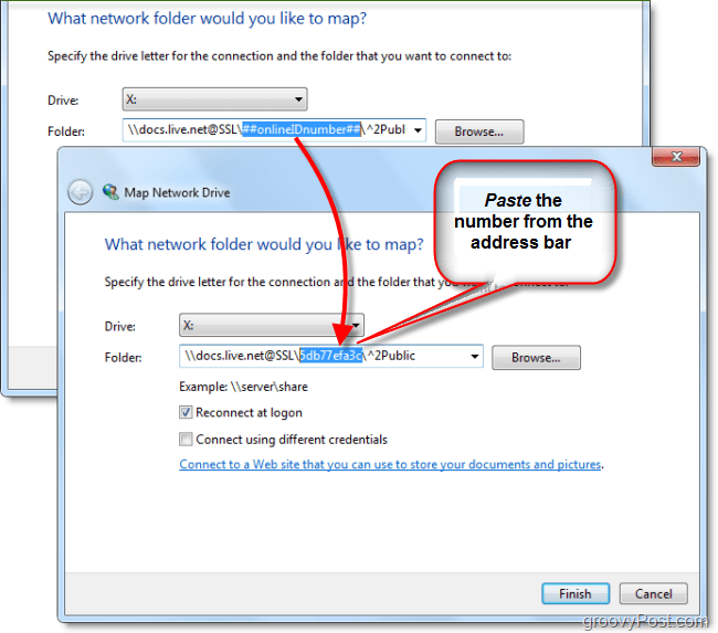 поставете вашия Windows Live id в мрежовия диск на картата