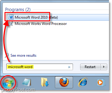 стартирайте Microsoft Microsoft Word 2010 в Windows 7