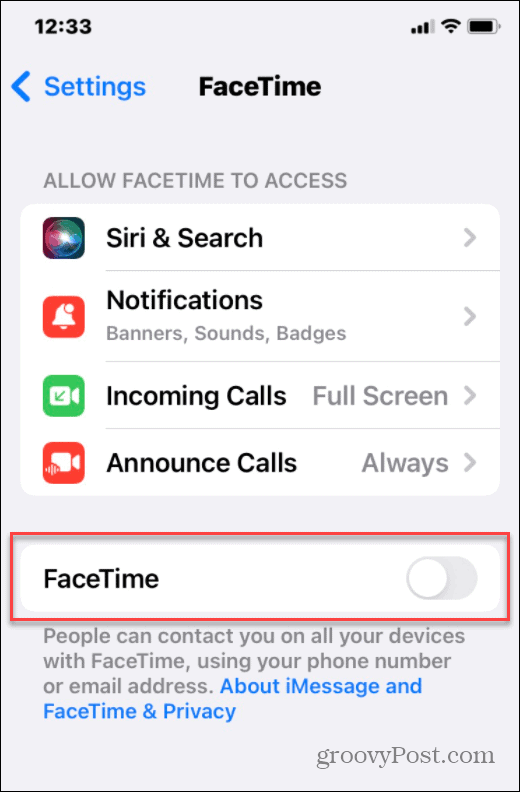 изключете facetime iphone