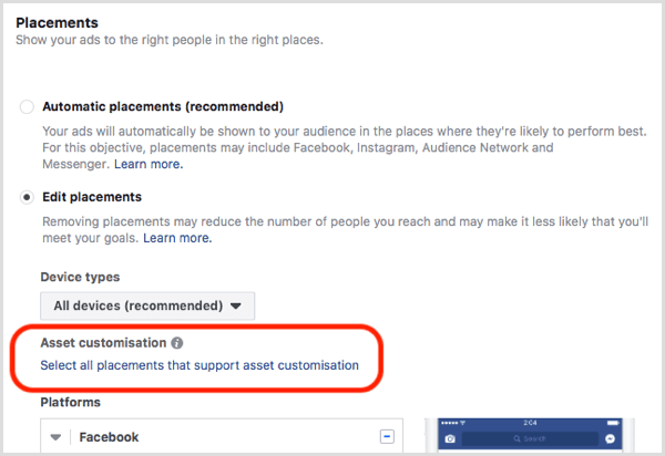 Инструмент за персонализиране на активи на разположение във Facebook