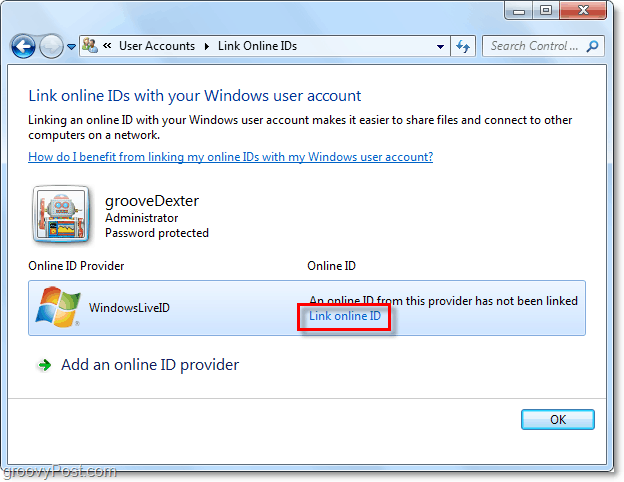 Връзка Windows Live ID към акаунт на Windows 7