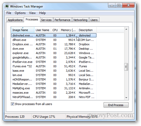 Защо Distnoted.exe е в Task Manager?