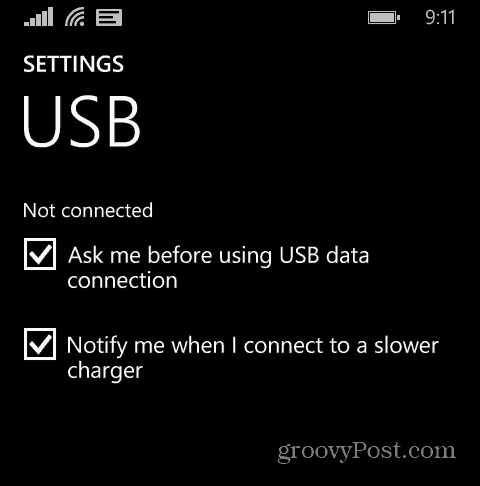 Настройки на Windows Phone USB