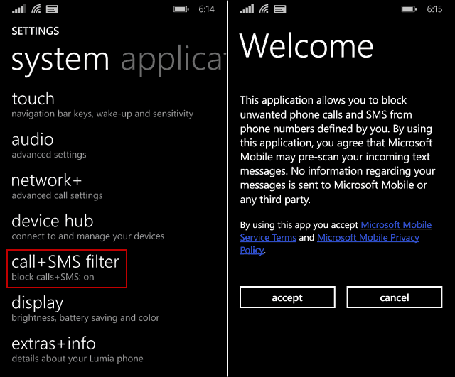 Блокиране на нежелани телефонни обаждания и SMS на Windows Phone 8.1